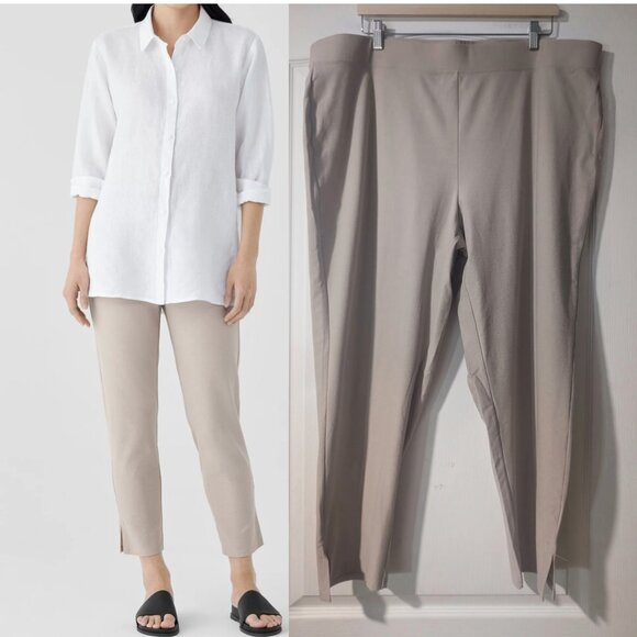 Eileen Fisher | Washable Stretch Crepe Crop with Slits In Wheat - Picture 1 of 10